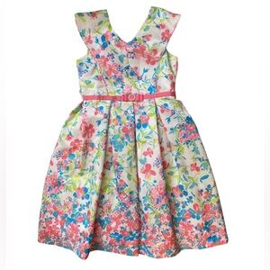 Jona Michelle Girls flowered Spring Easter Church Dress Size 10, bow detail